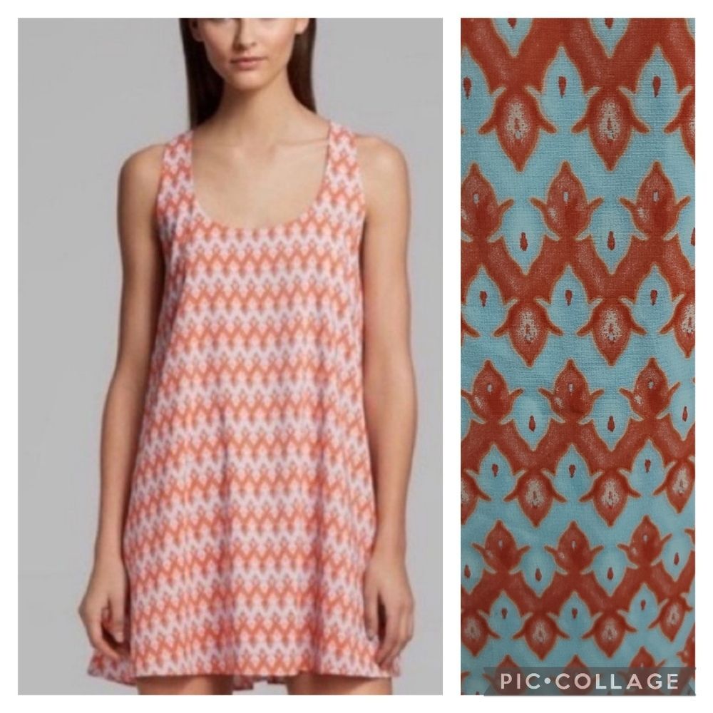 Alice + Olivia orange / light blue Estelle Printed A-Line racer back Dre…